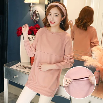

Autumn Fashion Knitted Maternity Nursing Sweaters Breastfeeding Bottoming Shirts for Pregnant Women Pregnancy Feeding Tops