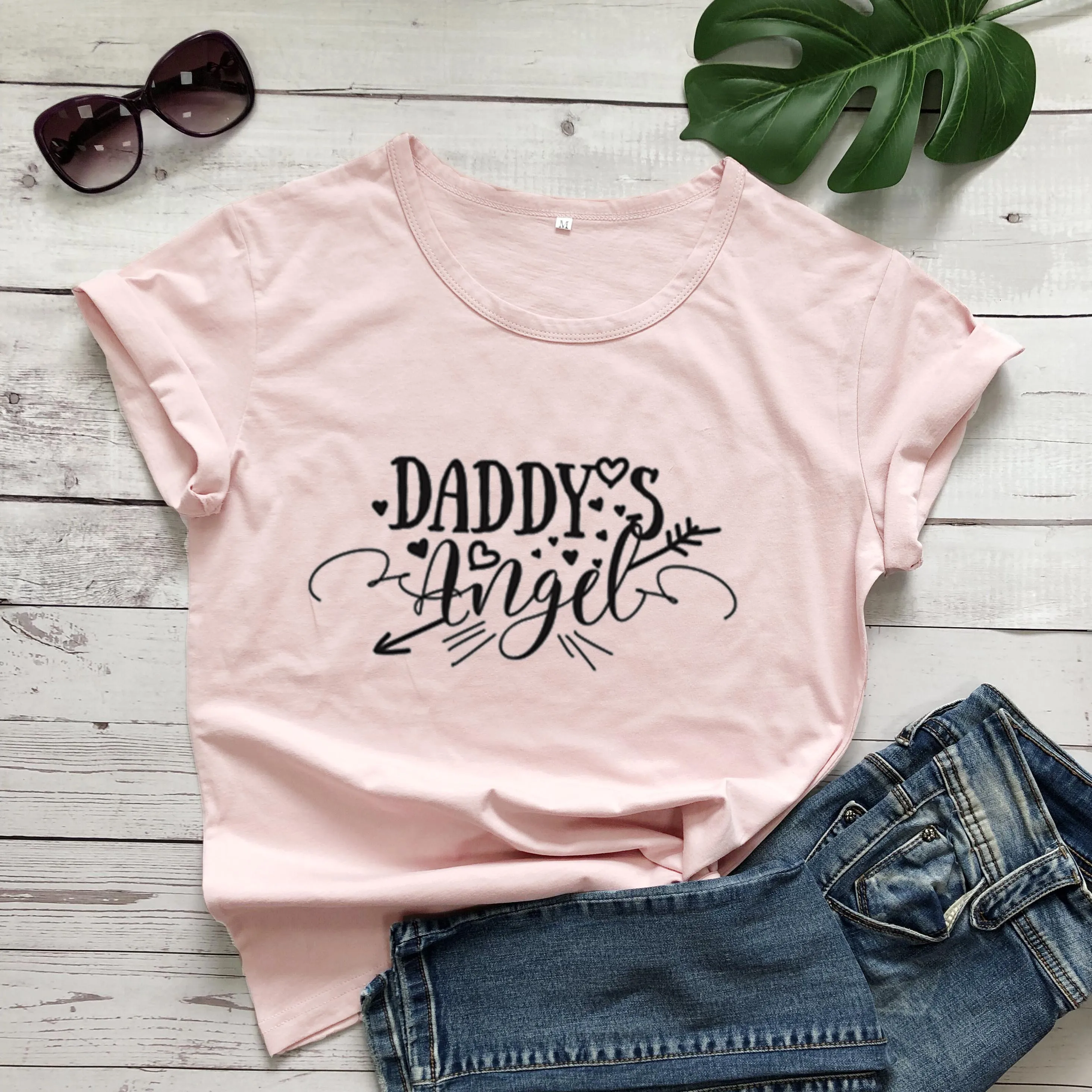 И надписью Daddy's angel Футболка женская мода для молодых девушек Подарок на день
