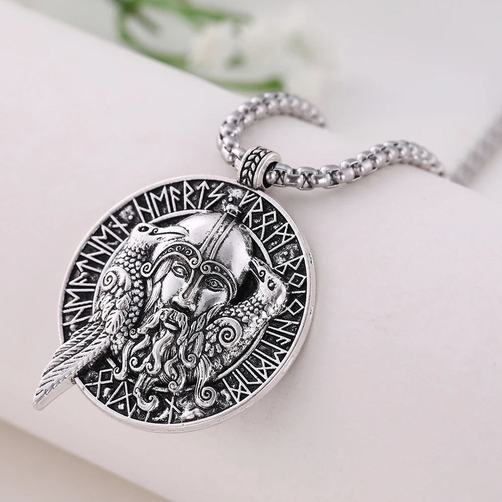 Teamer Odin Crow круглое ожерелье Мужская цепочка из нержавеющей стали винтажные руны Викинг Сверхъестественное Амулет ювелирные изделия-талисманы подарки