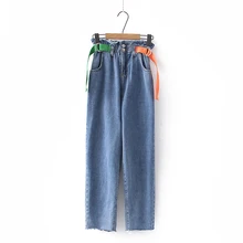 Модные Повседневное Для женщин джинсы консервативный стиль, джинсы с высокой талией, джинсы на осень, весну штаны свободного кроя