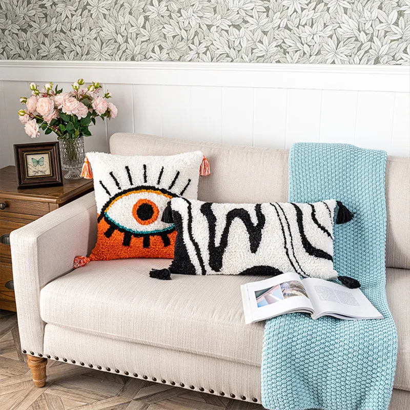 

30x60cm Lumbar Lengthen Pillow Cover Bed Bedroom Cushion Cover Big Eyes Orange Tufted Woven Home Decoration Pillowcase 45x45cm