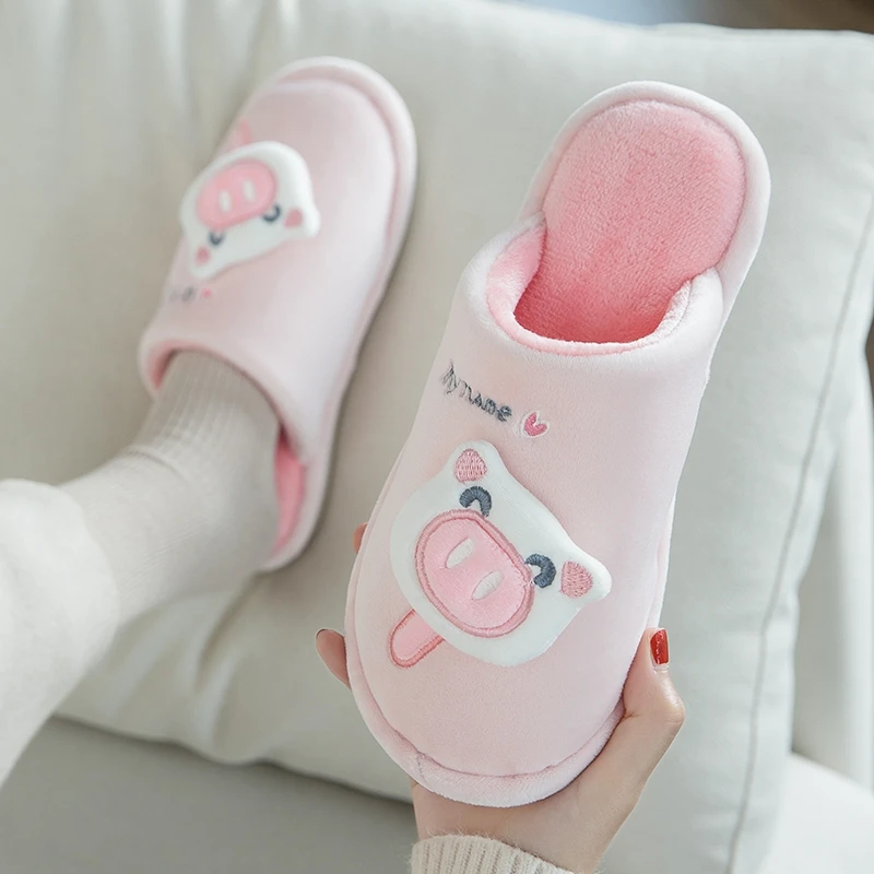 

Puimentiu Unisex Slippers Pig Print Soft Slip On Autumn Indoor Winter House Slippers Fluffy Fur Warm Shoes Slippers Buty Damskie