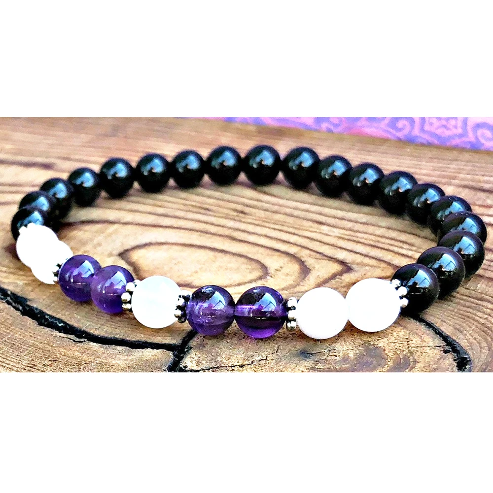 8 мм браслет из черного оникса для женщин Белый Jades Amethys t Energy браслет Empath браслет для душевного баланса
