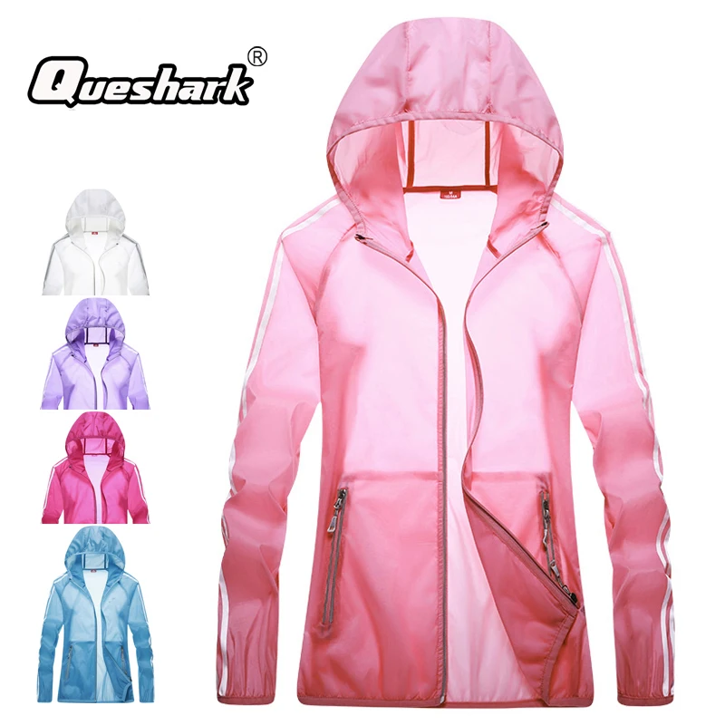 

Queshark Summer Women Ultrathin Ultralight Running Jacket UV Protection Reflective Cycling Camping Jacket Coat Asian Size
