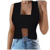 2021 Autumn Women’s Crop Top Sweater Sleeveless Tie Strappy Backless Knitted Tank Cami Vest Top Bandage Sweaters Chic Streetwear