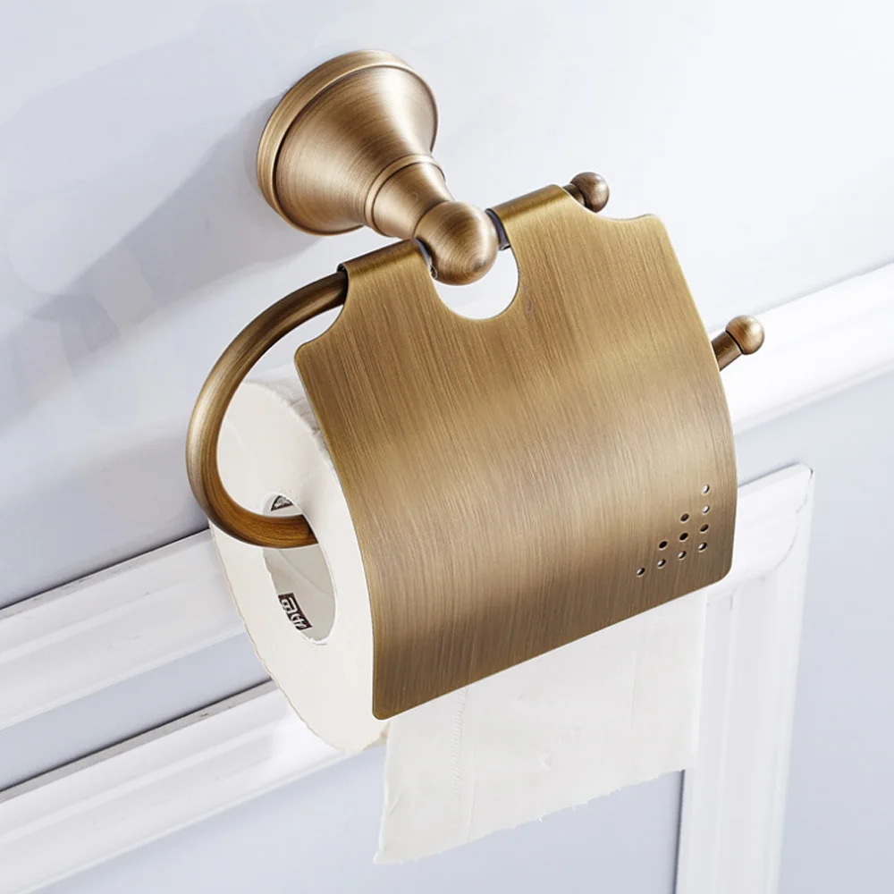 Baratos Juego de accesorios para baño colección de latón antiguo anillo de toalla soporte de papel cepillo de baño gancho de baño estante de jabón