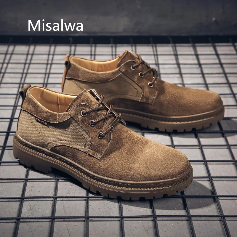 Misalwa Мужская замшевая обувь; сезон осень; повседневная обувь на плоской подошве со шнуровкой в стиле ретро; удобные дизайнерские уличные кроссовки