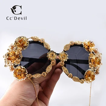 

New Handmade Women Sunglasses Luxury Crystal Diamond Sunglasses Women Round Shades Small Flower Design Eyewear UV400 Sun Glasses
