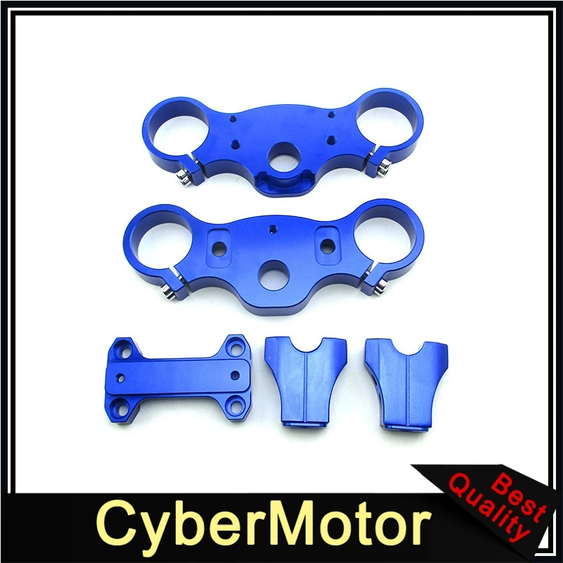45/48-22 мм CNC алюминиевый тройной хомут набор для питбайк мотоцикл - Цвет: Blue