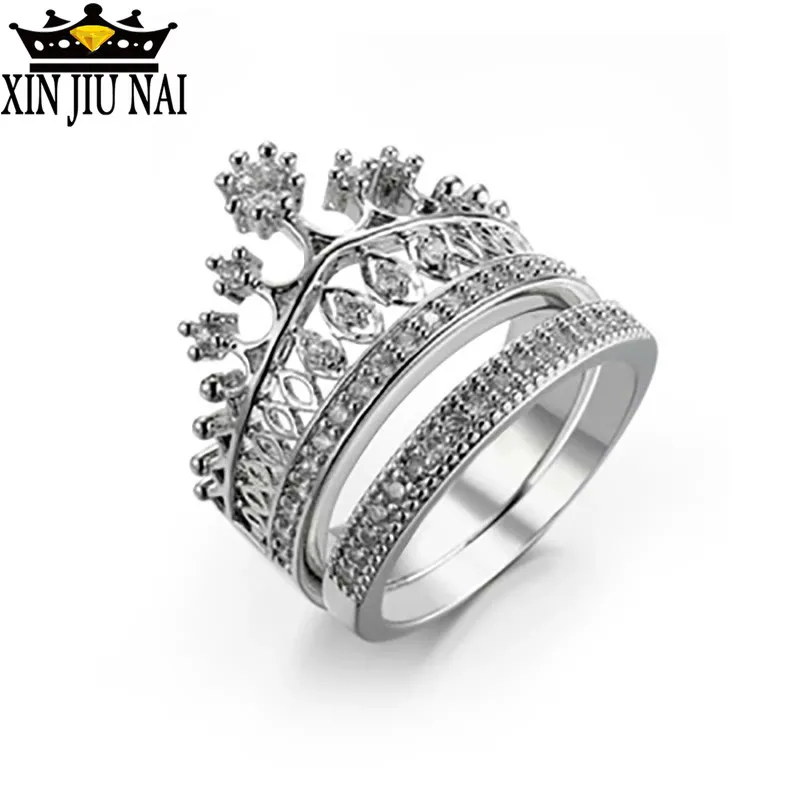 

2/Pcs Luxury Austrian Crystal Castle TOP AAAA Zirconia Crown Ring Wedding and Engagement Band for Women Set For Lady Jewelry
