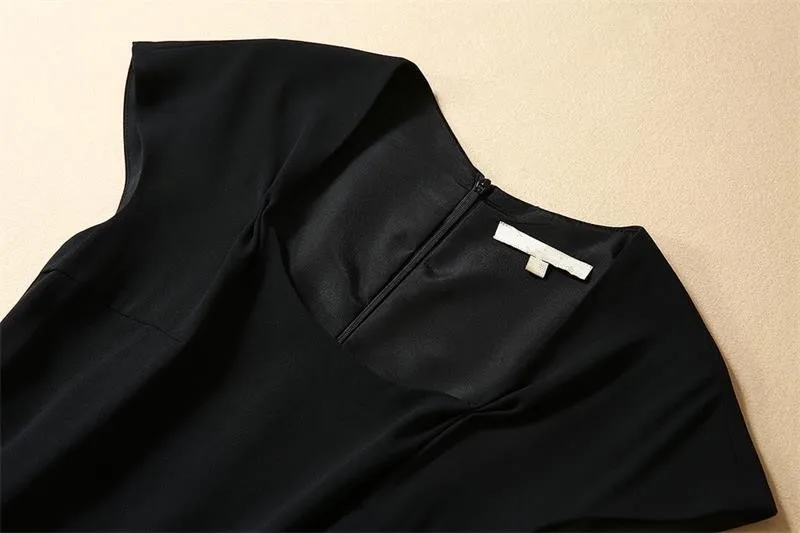Princess Megan Dress High Quality Runway Women Square Collar Short Sleeve Back Split Solid Elegant Pencil Dresses NP0742MF