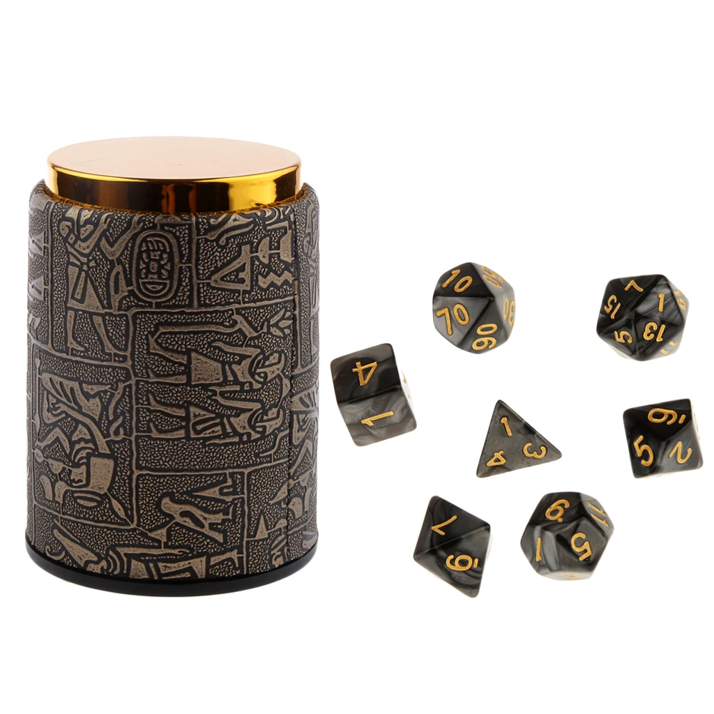 PU Leather Dice Cup Set with 7-Dice Dot Dices D20 D12 D10 D8 D6 D4 for Dungeons and Dragons DND MTG RPG Playing Games