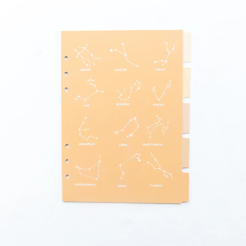 Domikee классический узор созвездия 6 отверстий бумажный индексный разделитель страницы для связующего спираль планировщик блокнот канцелярские принадлежности A5 - Цвет: Оранжевый