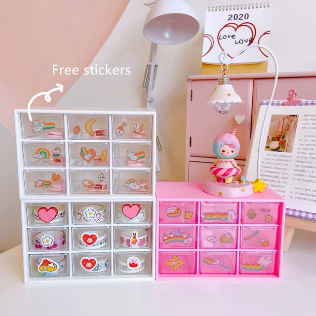 $11.99 Sharkbang Multifunctional 9 Grid Desk Organizer Box Free Stickers Desktop Make-up Storage Case Office Accessories Stationery