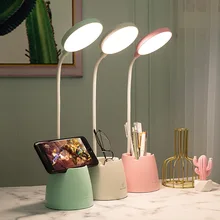 Lámpara de mesa LED con soporte para bolígrafo de teléfono, Flexo de escritorio con atenuación táctil, recargable vía Usb, protección ocular, luz de noche junto a la cama