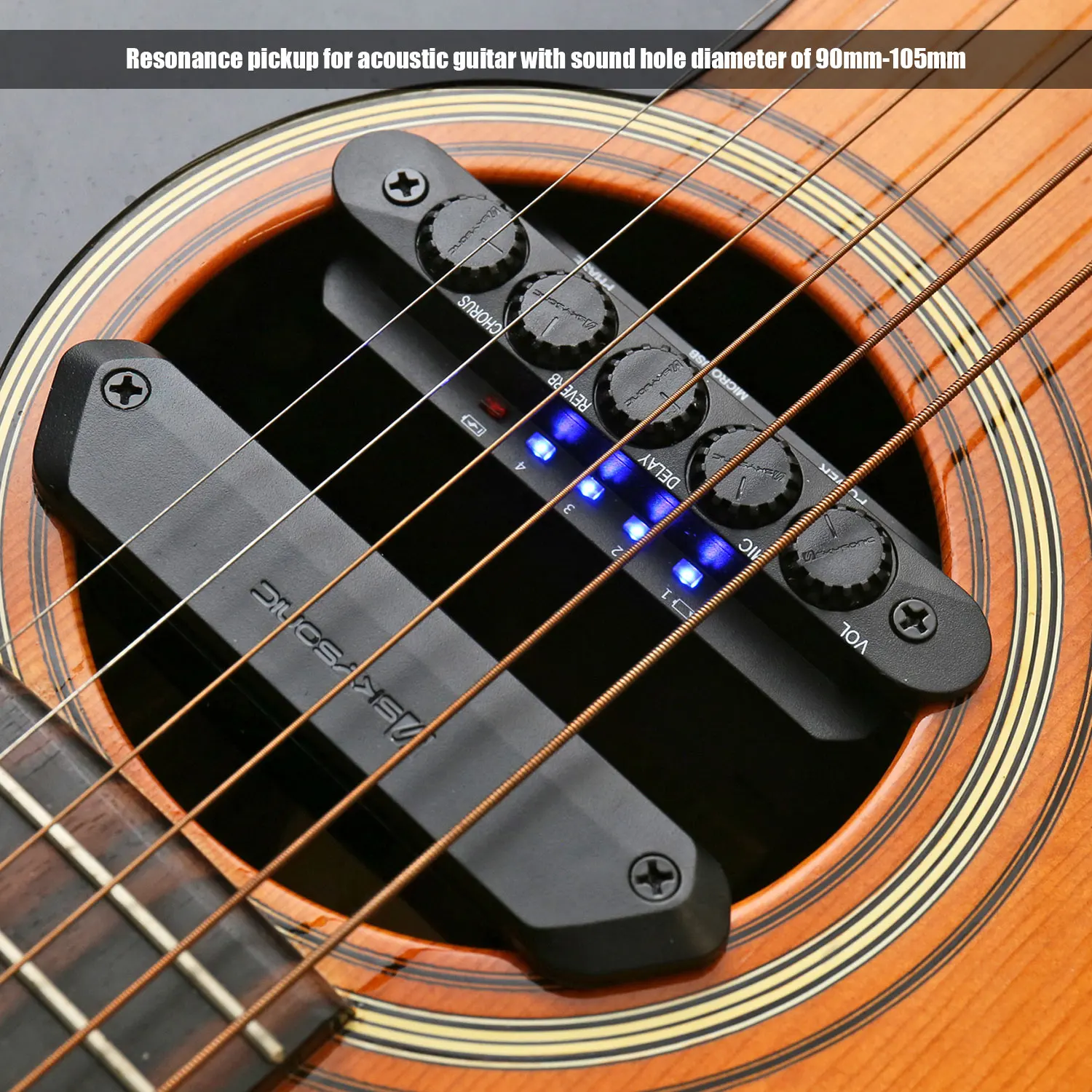 Acoustic Guitar Resonance Pickup With Volume/ Mic Volume/ Delay/ Reverb