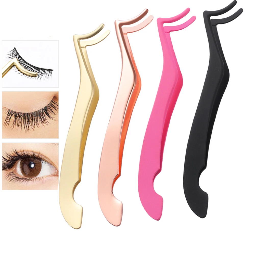 

Stainless Steel False Eyelash Tweezers Gold/Black Fake Eye Lash Applicator Eyelash Tweezers Extension Clamp Eye Makeup Tools