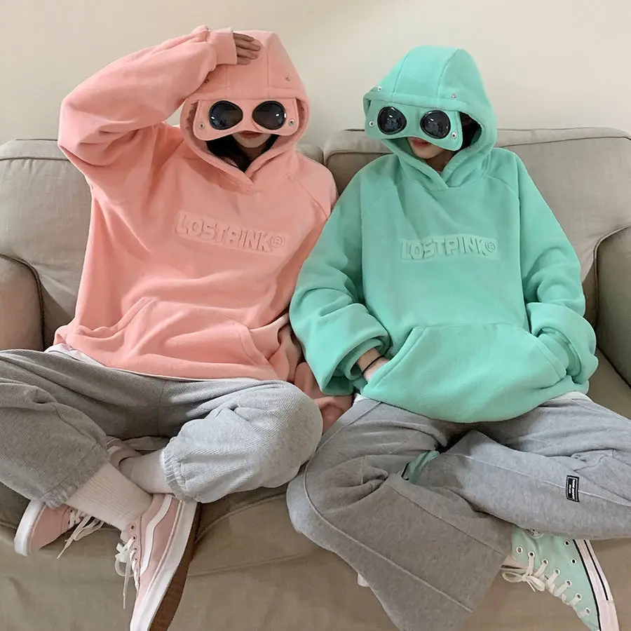 

Funny Glasses Pullover 2021 New Autumn and Winter Style Loose Women's Pullover Macaron Green/Cute Pink/Cool Black