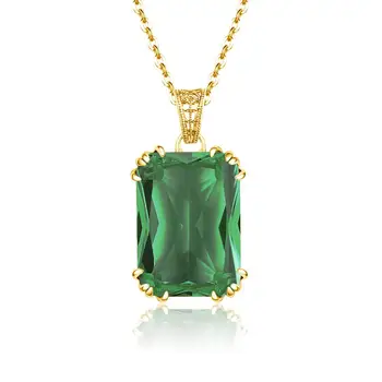 

14K Gold Emerald Necklace Pendant For Women Real 925 Sterling Sliver Rectangle Boho Wedding Engagement Party Female Jewellery