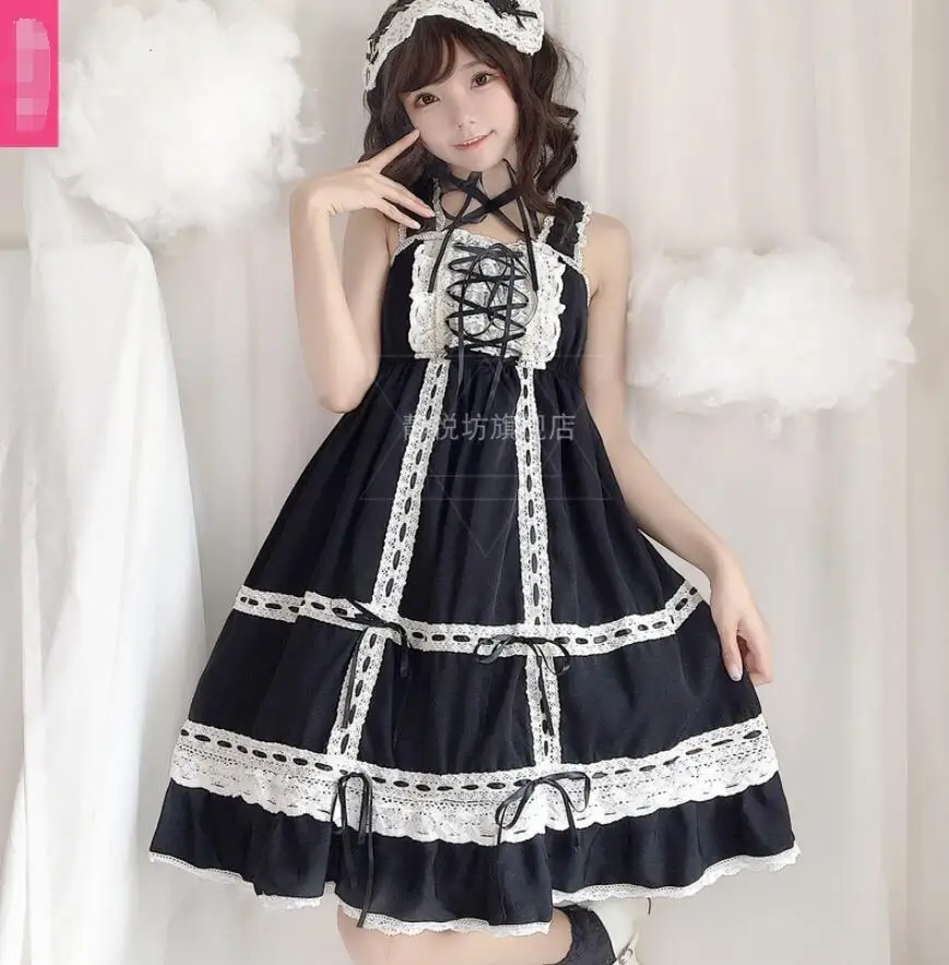Cos Loli JSK Shoulder-Strapes Lace Dress Lolita Japanese Mori Girl Cute Kawaii Retro Gothic Princess Tea Party Dress Cos lolita dress lolita suspender dress lolita cosplay costumes