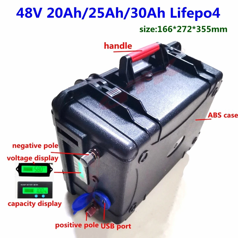 Литиевая батарея IP67 Lifepo4 48 В 25 А 20 30 40 А/ч 50 а/ч с BMS для колясок ebike скутеров +