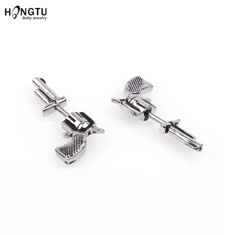 1Pc Punk Brass Revolver Gun Stud Orecchini Uomo Donna Stud Helix Orecchino Pop Rock Ear Cartilagine Stud 16G Gothic Ear Jewelry Gifts
