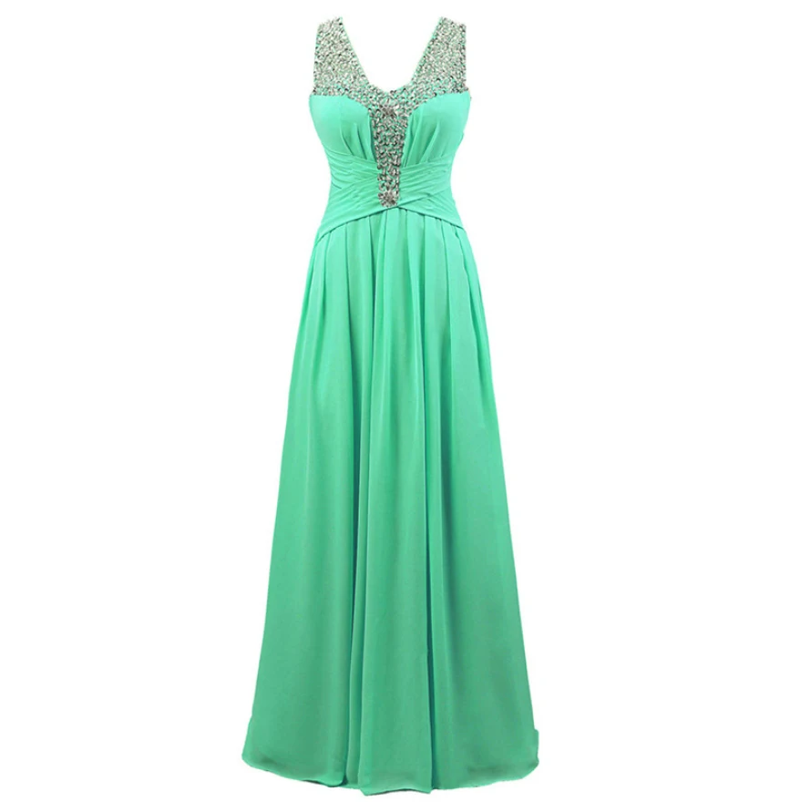 Light green Vestido madrinha, сексуальное шифоновое платье трапециевидной формы с v-образным вырезом, украшенное бисером, цвета: зеленый, синий, розовый, фиолетовый, желтый, длинное платье подружки невесты для свадебной вечеринки - Цвет: Light green