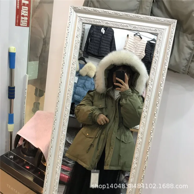Dongdaemun большой меховой воротник пуховик женский средней длины 19 зима стиль Южная Корея свободный крой Талия обнимает плотное пальто Ar