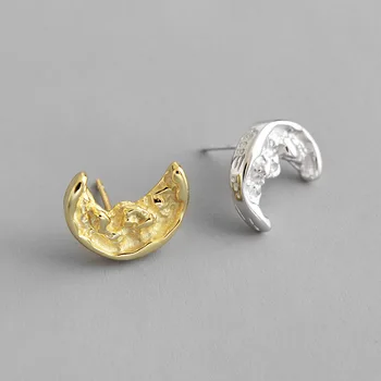 

S925 Sterling Silver Earrings Irregular Convex Surface Moon Earrings Simple Silver Earrings