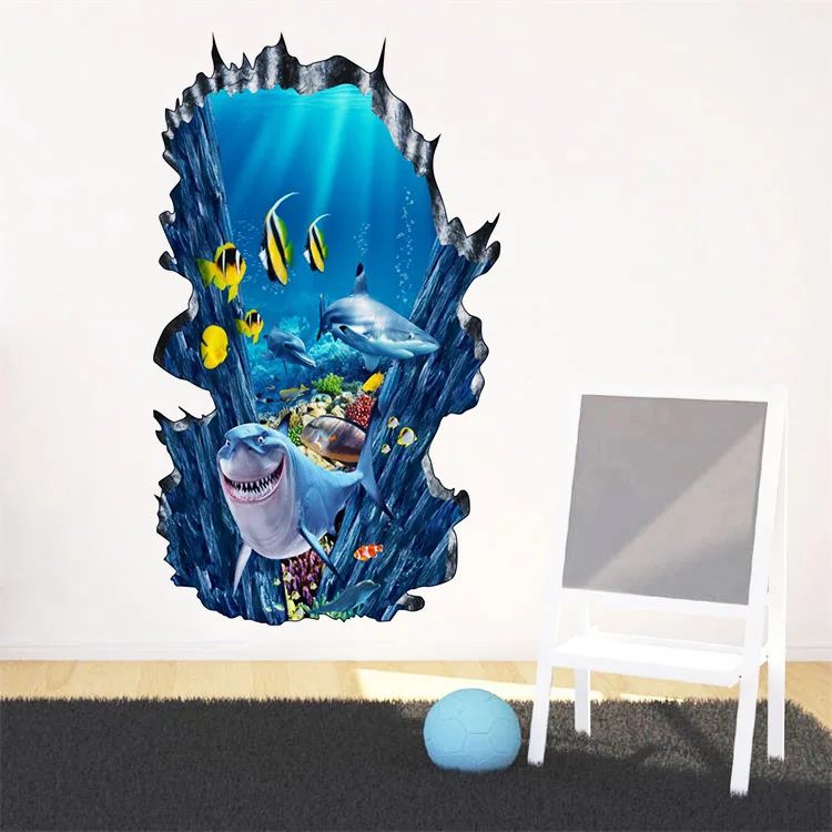 3D Звездное небо, звезда стикер на стену поддельные окна Дельфин Акула спальня, декоративные Рисунки стикер