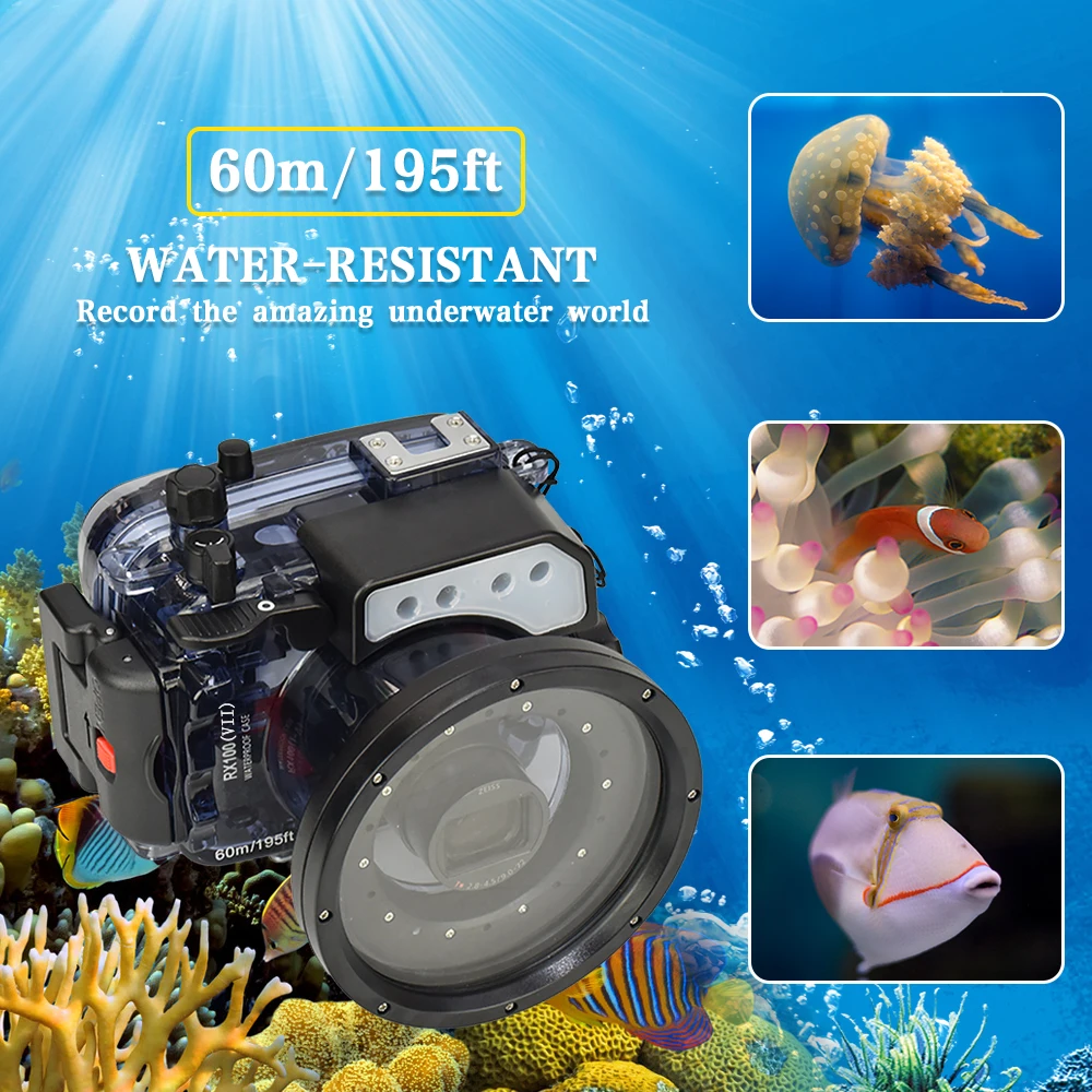 For Sony RX100 Mark 7 VII60m Camera Waterproof Housing Underwater Sumergible Case Scuba Diving Photography Videography Accessory