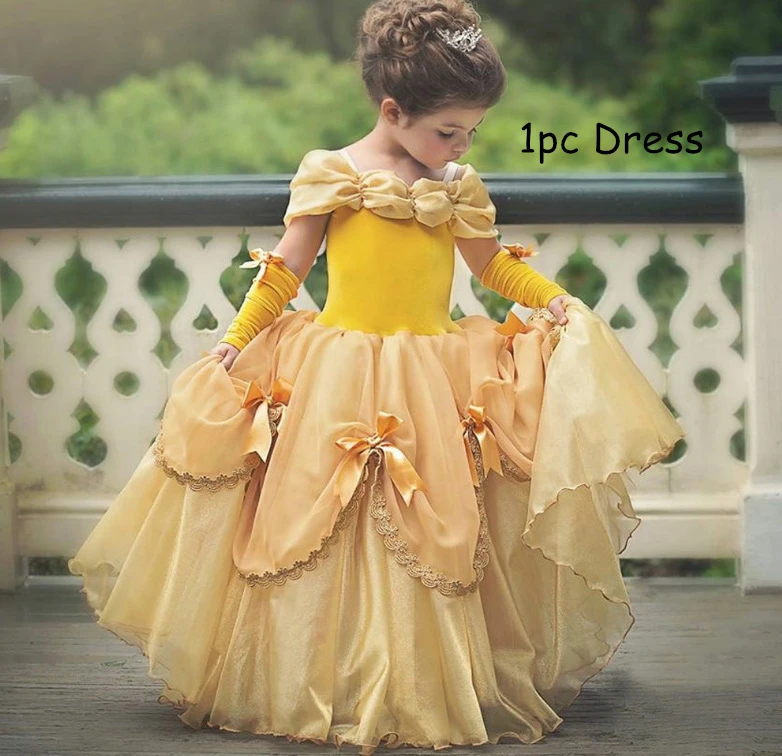 New Girls Belle Princess Dress Cosplay Costume Birthday Party Clothes Children Halloween Long Gown Beauty and the Beast Costume - Цвет: Style1