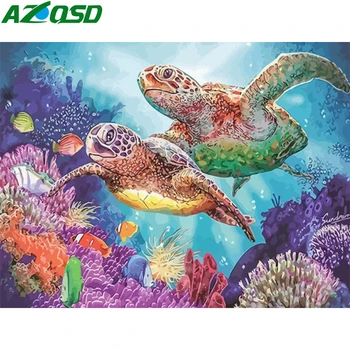 

AZQSD Turtle Painting By Numbers Animal Hand Kit Canvas Acrylic Draw By Number On Canvas 50x40cm Unframed Home Decor Diy Art