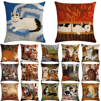 

1 Pcs Cartoon Cat Pattern Cotton Linen Throw Pillow Cushion Cover Car Home Sofa Bed Decorative Pillowcase Funda Cojin 40638