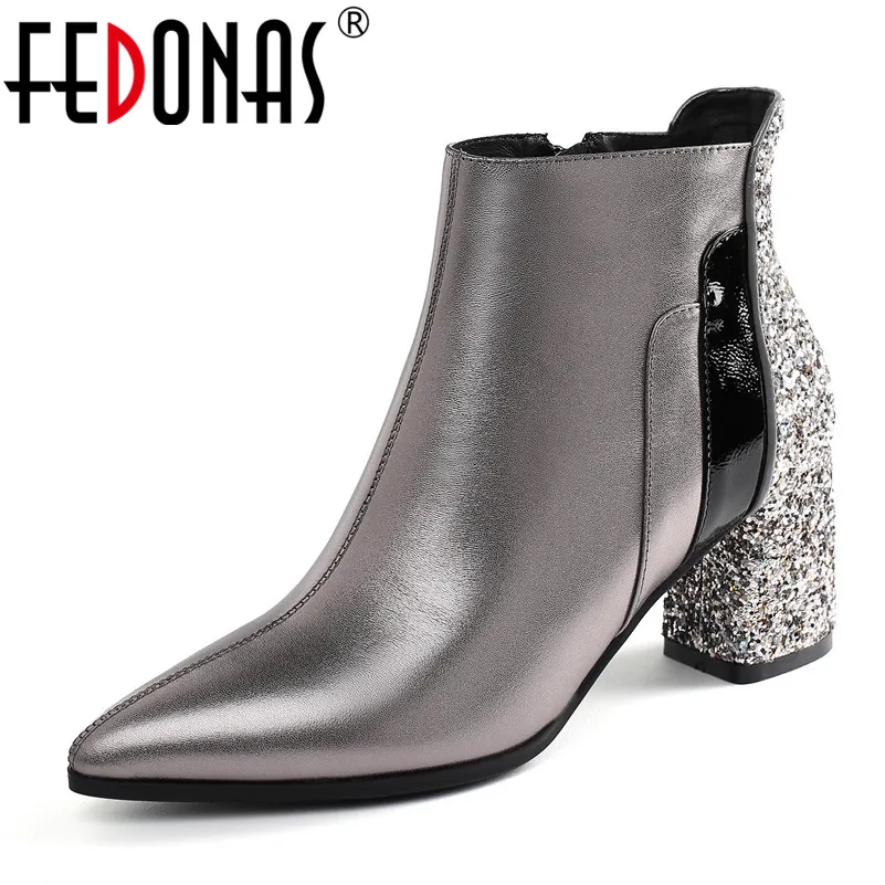 FEDONAS/женские ботильоны из натуральной кожи; сезон осень-зима; теплые модные ботинки «Челси» на высоком каблуке; женская обувь для выпускного вечера