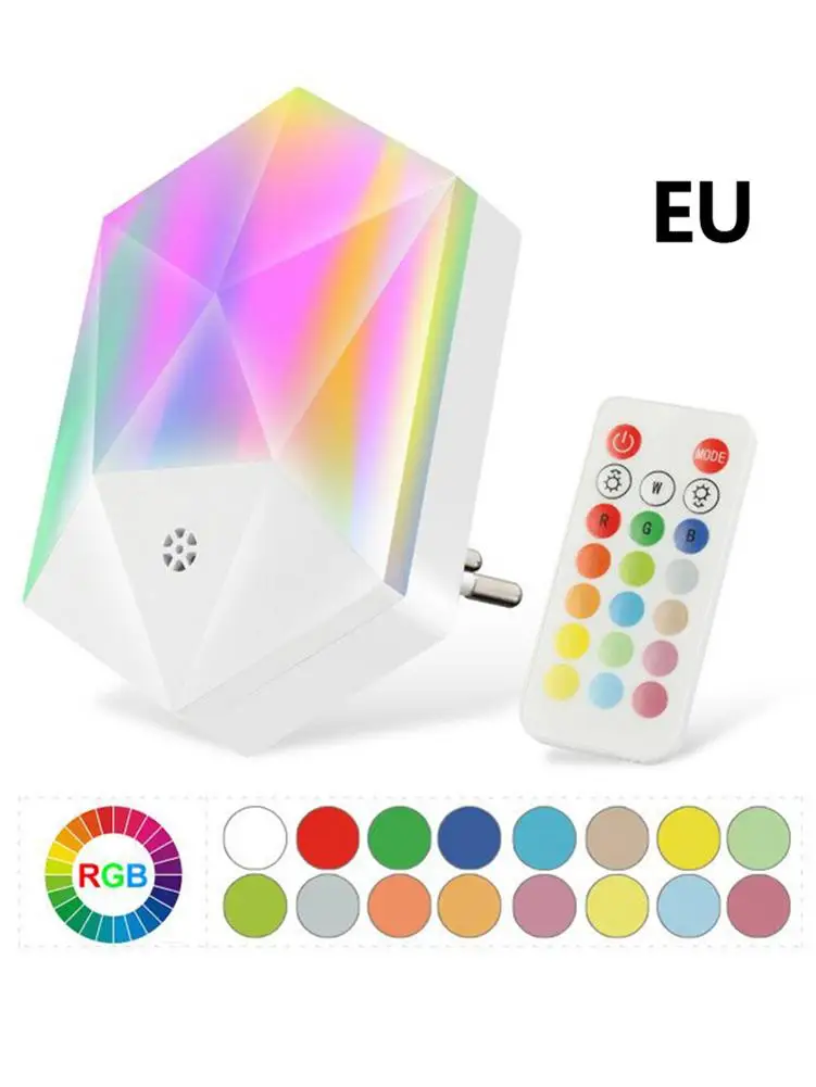 AC 100V-240V 16 Color Mini LED Night Light UK Plug For Dark Baby Sleeping Bedside Lamps Remote Control Lig | Освещение