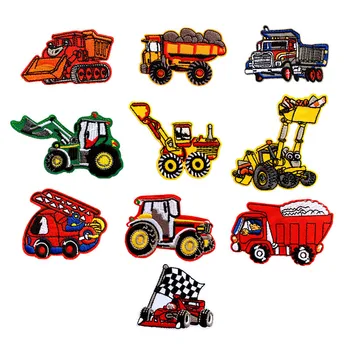 

Cartoon Cars Patches Embroidered Clothing Stripes Excavator Badges Iron on Appliques Excavator Stickers for Children Clothes @E
