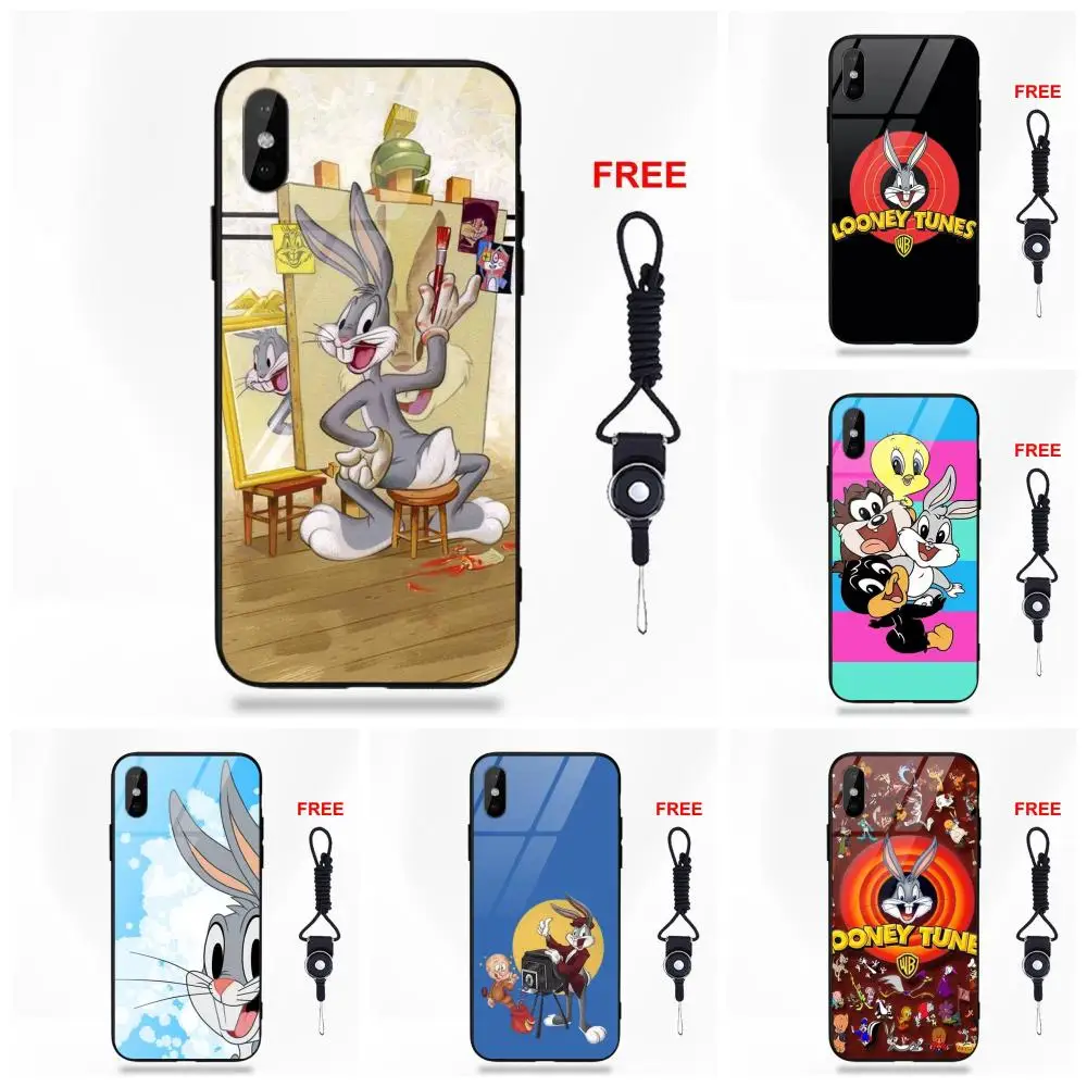 

Soft TPU Frame+Tempered Glass Cover Case For Apple iPhone 5 5C 5S SE 6 6S 7 8 Plus X XS Max XR Bug Bunny Rabbit Scrub