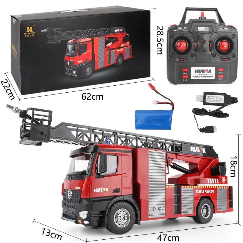 22-CH Simulation Ladder Fire Truck One Key Spray Water 270 Degree Rotation Console Liftable Ladder 40Mins Sound And Light RC Toy 6