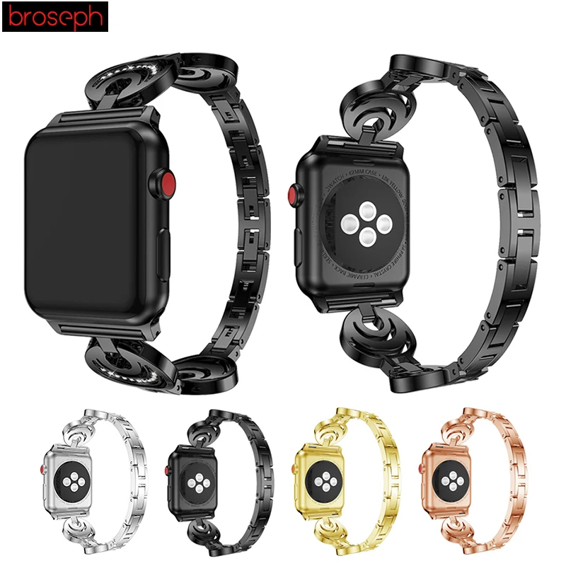 Ремешок из нержавеющей стали для часов Apple Watch 4 Band 44 мм 40 мм бриллиантовый браслет Ремешки для часов iwatch серии 4 3 2 1 38 мм 42 мм