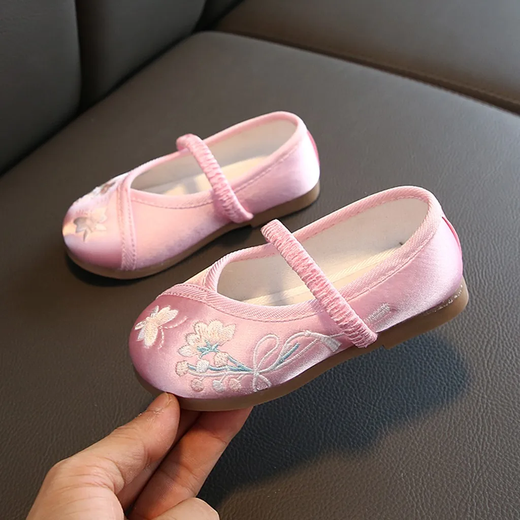 Обувь для девочек одежда с вышивкой для детей с рисунком с цветочным принтом, платье принцессы с цветочным рисунком, Повседневное обувь из хлопка, ткани Эластичная лента Zapatos De Bebes кукла трансфер до