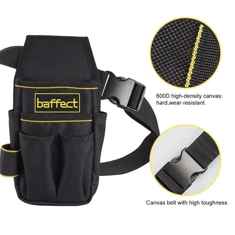 Baffect-도구 가방 600D 옥스포드 도구 벨트, 전기 기술자 허리 포켓 파우치, 스크루 드라이버 홀더가 있는 작은 도구 가방