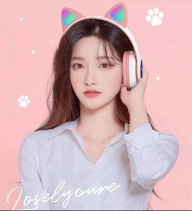 ZK40 Cute Cat Ear Bluetooth Headphones Music Wireless Earphone Earbud With Mic Bass Noise Canceling Headset Children Kids Gifts