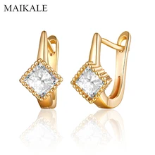 MAIKALE بسيط الذهب والفضة الزركون وأقراط للنساء ساحة مكعب أقراط مرصعة بحجر الزركون الكلاسيكية الأذن ترصيع مجوهرات نسائية هدايا(China)