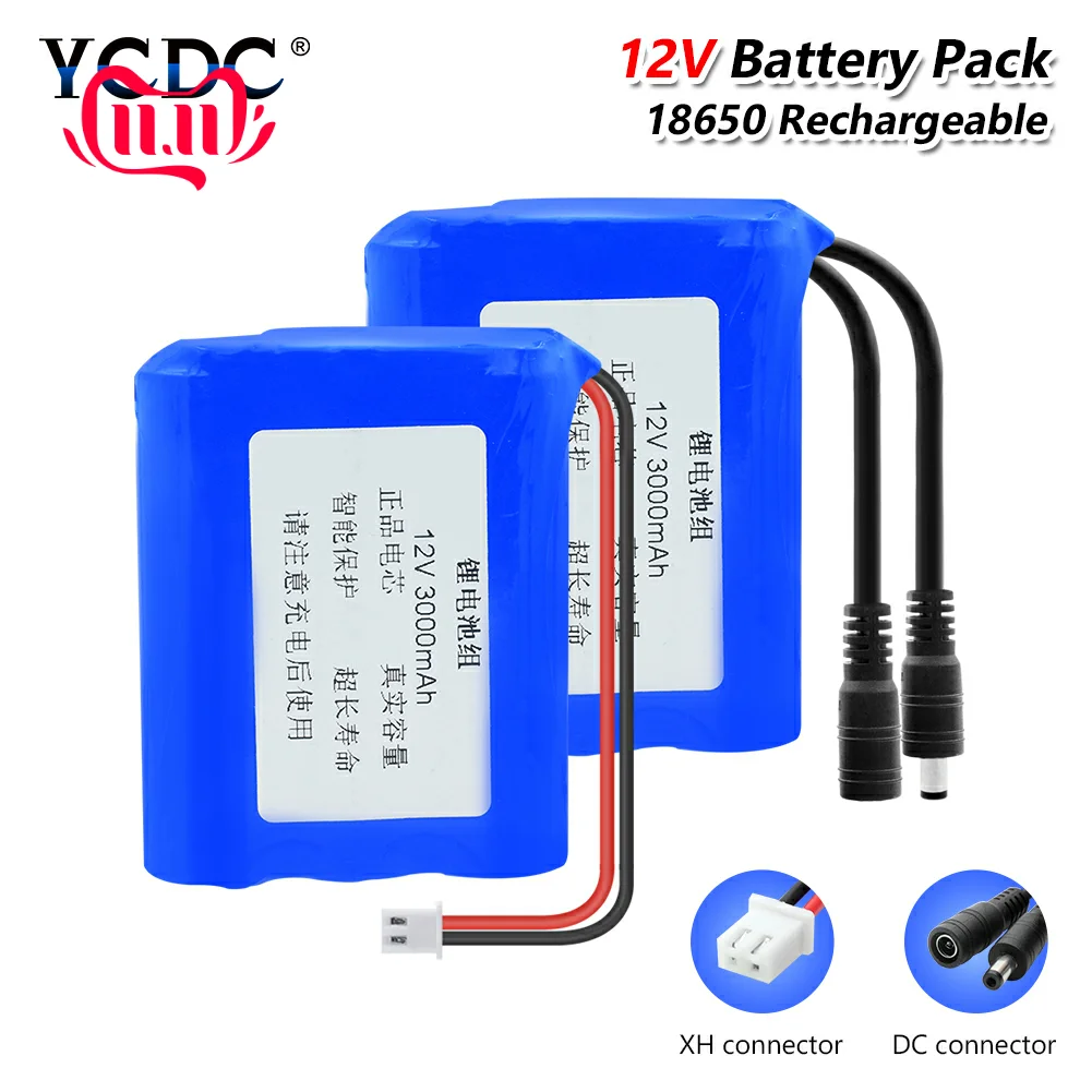 12v литий-ионный аккумулятор для 18650 Батарея пакет 3000/6000/9000 мАч с XH 2,54 мм/DC 5,5x2,1 мм разъем для пылесоса светодиодный светильник