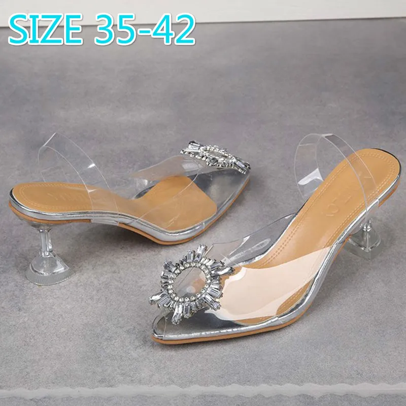 

Crystal Shoes Women High Heels Women Pumps Shoes Pointed Toe PU Fashion High Heels Slingback Party Shoes Transparent Thin Heels