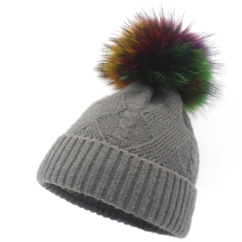 dark grey Женские шапки из натурального меха, зимняя шапка с помпоном skullies beanies, шапка, вязаная шляпа Gorro - Цвет: dark grey