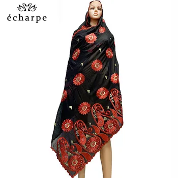 

New African Women Scarfs Embroidered 100% cotton big scarf with stones for shawls african hijab ON SALES