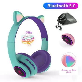 

Cat Bluetooth Wireless Headphone with Mic Foldable Cute Girl Kid Phone Gamer LED Mp3 Headset Music Helmet With Bracelet and Bag