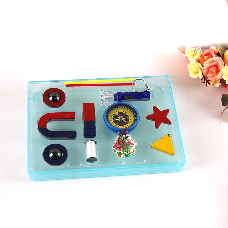 Маленький Набор обучающих магнитов для Карни, компас, u-образный магнит, физика, экспериментальный фонарик, игрушка для приключений